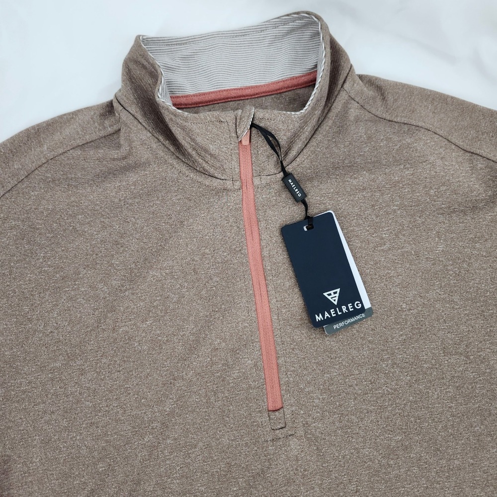 Maelreg Mens Performance 1/4 Zip Pullover L Brown Melange Golf UPF 30+ Outdoor